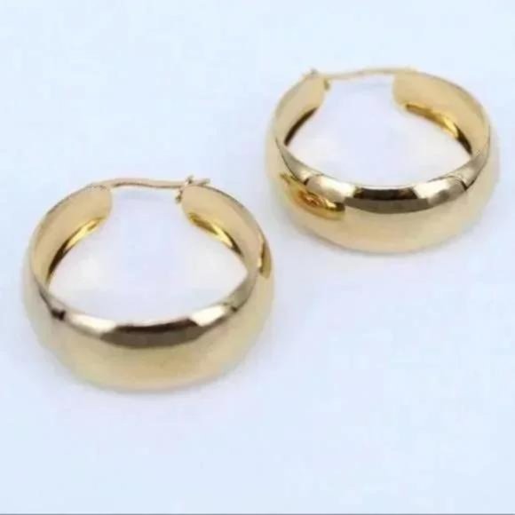 NEW 18K YELLOW GOLD 2” ROUND CHUNKY HOOP EARRINGS, NICE EARRINGS, CUTE EARRINGS - Picture 3 of 5